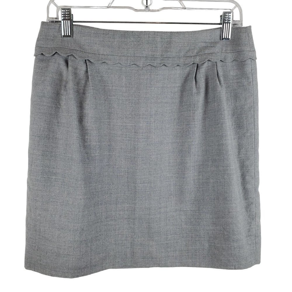J.Crew Skirt Womens 8 Gray Wool blend Lined Back Zip Preppy Mini Scallop trim
